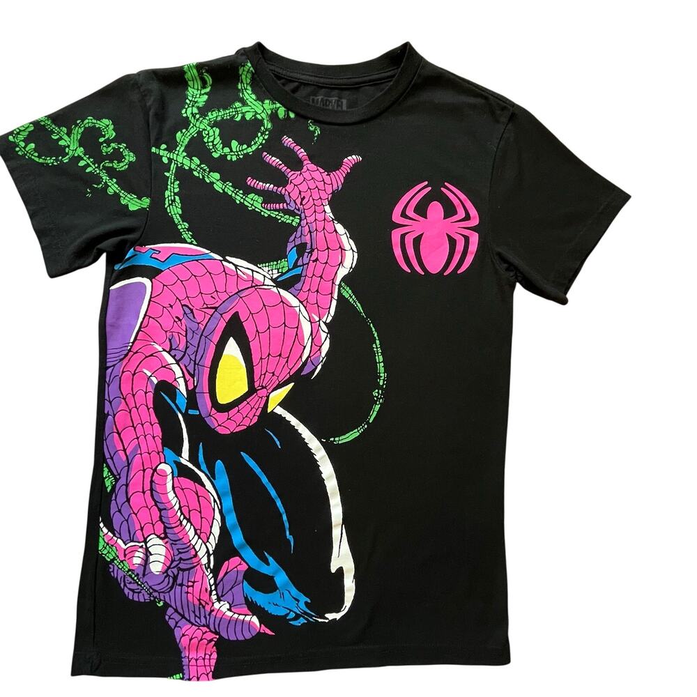 Official Marvel Spider-Man Neon Graphic T-Shirt Men's S Black EUC